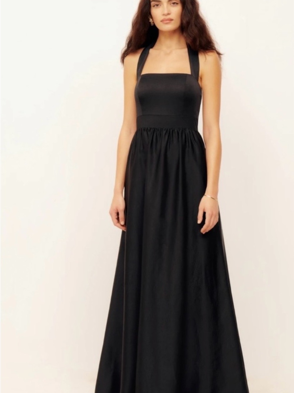 Reformation Black Square-Bodice Halter Maxi Dress